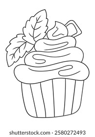 Delightful black and white cake illustration for coloring books. Perfect for kids and adults who love sweet treats! Ideal for printables, digital downloads, and craft projects.