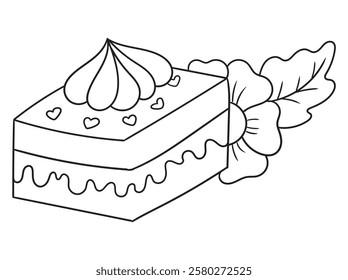 Delightful black and white cake illustration for coloring books. Perfect for kids and adults who love sweet treats! Ideal for printables, digital downloads, and craft projects.