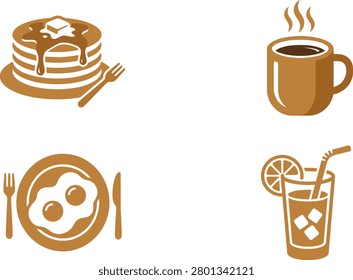 A delightful breakfast spread featuring pancakes, coffee, eggs, and a refreshing drink