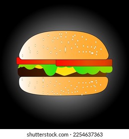Delightful burger with meat, tomato, cheese and lettuce on the background. Mmmm.