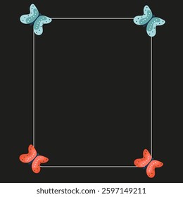 A delightful butterfly frame enhances any project with its corners embellished with whimsical blue and orange insects