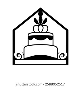 A delightful cake in a house-shaped frame. Perfect for bakery logos, food blogs, or dessert-themed designs. This image evokes feelings of sweetness and celebration.