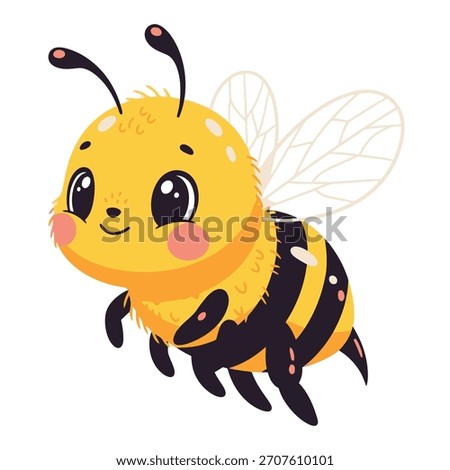 Delightful cartoon bee buzzing with charm, perfect for children's designs, spring themes, or nature-inspired projects needing a touch of whimsy