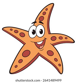 A delightful cartoon depicting a cheerful orange starfish character with a bright smile, designed with simple shapes and vibrant colors. The transparent backdrop makes it versatile.