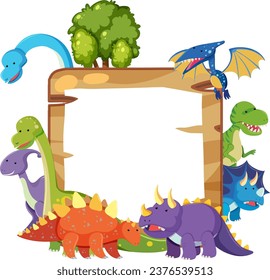 A delightful cartoon dinosaur illustration framed within a banner template