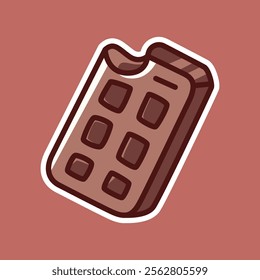 A delightful cartoon illustration of a chocolate bar, set against a brown background. Perfect for dessert-themed designs, food icons, and sweet treat graphics.