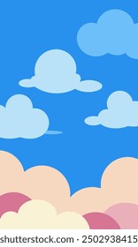 A delightful cartoon illustration depicting fluffy clouds in a blue sky