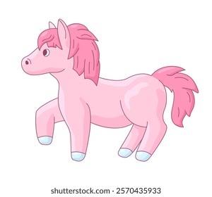 A delightful cartoon illustration featuring a charming pink pony isolated on the white background