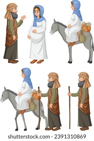 A delightful cartoon illustration of Mary and Joseph in a vector art format