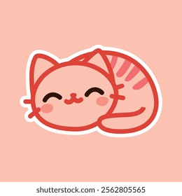 A delightful cartoon illustration of an orange cat stretching, set against a pink background. Perfect for pet-themed designs and playful artwork.