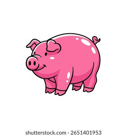 Ilustração encantadora de desenho animado de um porco rosa com um sorriso alegre, perfeito para projetos criativos ou materiais infantis. Captura alegria e brincadeira.
