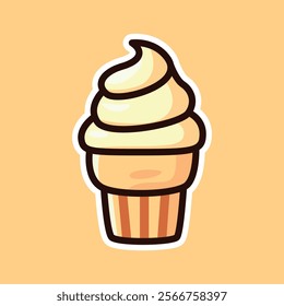 A delightful cartoon illustration of a vanilla ice cream cone, set against a bright yellow background. Perfect for dessert-themed designs, food icons, and sweet treat graphics.