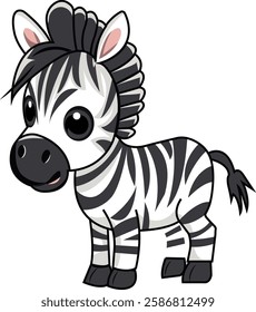 A delightful cartoon illustration of a zebra with large, expressive eyes.