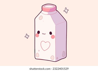 A delightful cartoon milk carton with a cute face