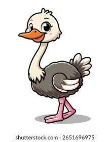 A delightful cartoon ostrich illustration, featuring big eyes and a friendly smile, perfect for charming children's designs and media.