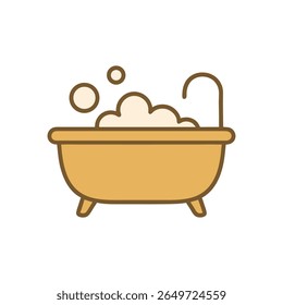 A delightful cartoon vector illustration of a bathtub filled with bubbles and a faucet, symbolizing relaxation, cleanliness, and personal care. Perfect for bathroom themes, spa services.