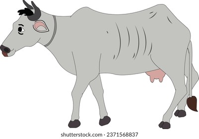 A delightful cartoon-style illustration of a silver-grey cow, brimming with charm and character. Its whimsical design brings a smile to any viewer's face.