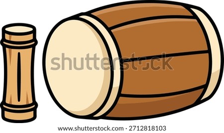 A delightful cartoon-style vector graphic showcasing a Bedug drum, a significant traditional percussion instrument used in Islamic ceremonies, particularly during the holy month of Ramadan