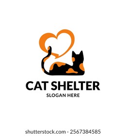 Delightful cat shelter logo. Vector illustration.