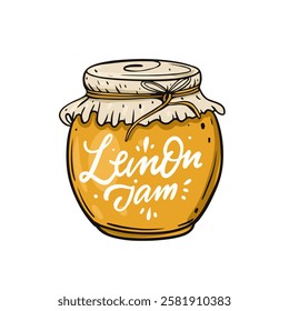 A delightful and charming jar of lemon jam showcasing a whimsical and beautifully handwritten label for all