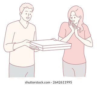 A delightful and cheerful moment of heartfelt gift exchange between two individuals, highlighting surprise and pure joy