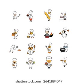 Delightful Chef Cartoon Characters Cooking Up Fun Culinary Adventures in a Whimsical and Playful Illustration Series