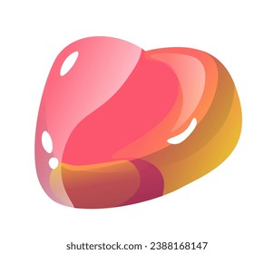 Delightful chewy sweets and treats for Valentines day and wedding. Marmalade candies in form of hearts. Burst of sweetness in every bite. Gummy dessert for children and adults. Vector in flat style