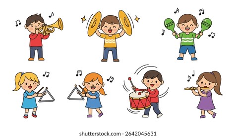 Delightful Children Playing Musical Instruments And Enjoying Themselves In A Beautiful Day