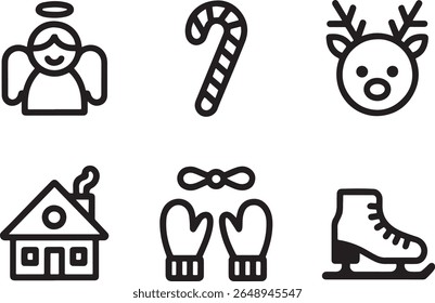 Delightful Christmas Icons Collection Festive Holiday Cheer and Seasonal Celebrations Represented Through Charming Designs