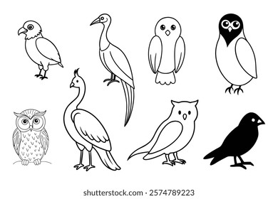 A delightful collection of black and white comic bird vector illustrations. Perfect for digital designs, printable, and creative projects.