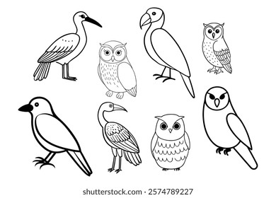 A delightful collection of black and white comic bird vector illustrations. Perfect for digital designs, printable, and creative projects.