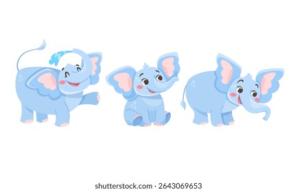 A delightful collection of cute blue cartoon elephants designed specifically for kids