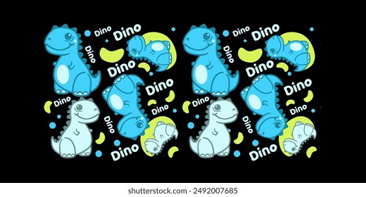 A Delightful Collection of Cute and Colorful Cartoon Dinosaurs Featuring Eight Adorable Prehistoric Creatures on a Dark Background