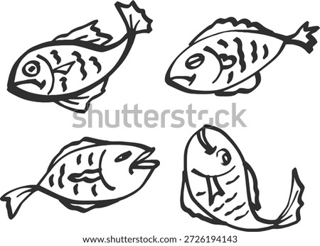 A delightful collection of hand drawn fish illustrations, each uniquely stylized with a subtle lunar aesthetic, perfect for diverse captivating design projects