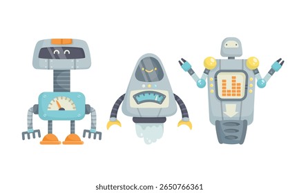 A delightful collection of playful robots created in an adorable pixel art style