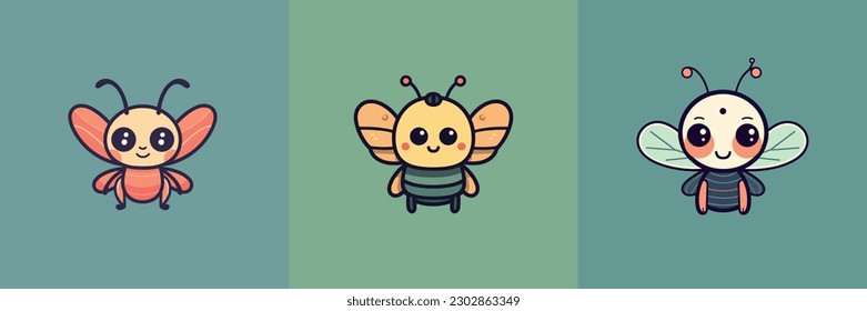 Delightful and colorful cute kawaii bugs insect characters that bring life and whimsy to any project or design