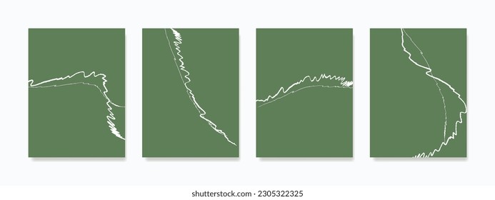 A delightful composition of thick and thin wavy white ink strokes forms a graceful and charming line pattern, beautifully contrasting against a vibrant backdrop of fresh green.