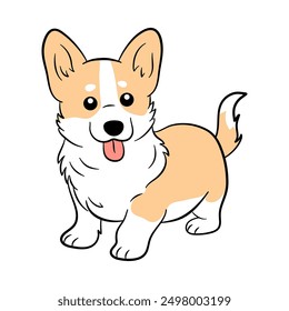 El encantador Corgi, ilustrado en un adorable estilo kawaii con un aspecto alegre y una postura juguetona, es perfecto para agregar un toque de alegría a cualquier creación