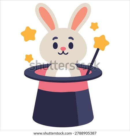 Delightful creative composition with darling rabbit magic hat amusing created as charming flat design for posters and prints