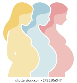 Delightful creative composition with pregnant grown woman silhouettes created as charming flat design for posters and prints