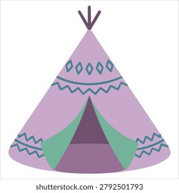 Delightful creative composition with violet tipi tent ethno pattern teepee tent scandinavian shaped as decorative vector graphic for various applications