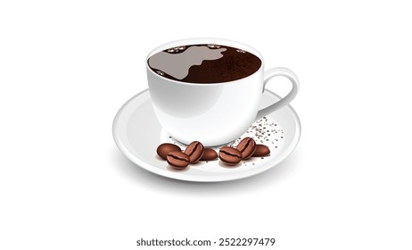 Delightful Cup of Coffee Vector Illustration: A Rich Brew of Aromatic Bliss with Steam Rising in an Elegant Ceramic Mug, Perfect for Café-Themed Designs and Warm Beverage Graphics