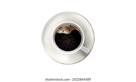 Delightful Cup of Coffee Vector Illustration top view: A Rich Brew of Aromatic Bliss with Steam Rising in an Elegant Ceramic Mug, Perfect for Café-Themed Designs and Warm Beverage Graphics