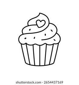 Bolinho delicioso com geada cremosa, adornado com um coração minúsculo e charmosos polvilhos, evocando sentimentos de amor e celebração alegre, perfeito para momentos doces