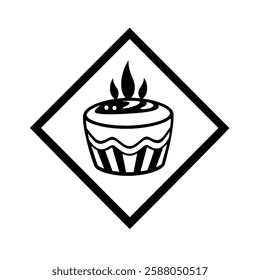 A delightful cupcake design with a flame, perfect for bakery logos and branding. This image is ideal for websites, social media, and marketing materials related to desserts and sweet treats.