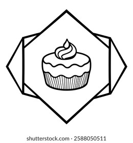 A delightful cupcake in a geometric frame. This image is perfect for bakery menus, websites, and social media. Sweet treat, delicious dessert, and a perfect addition to any culinary design.