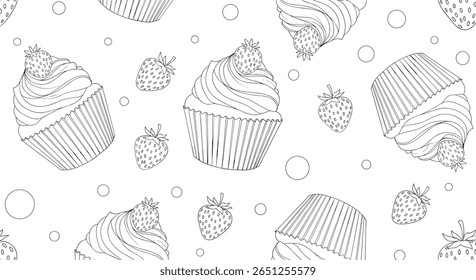 Padrão delicioso de cupcake com doces guloseimas e polvilhos festivos