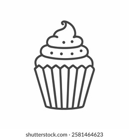 Delightful cupcake with swirled frosting and decorative sprinkles represented in a minimal flat line style