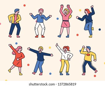 A delightful dancing people decoration set. flat design style minimal vector illustration