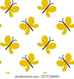 A delightful design with a charming pattern of yellow butterflies, bringing beauty and joy. Spring seamless pattern, vector, flat